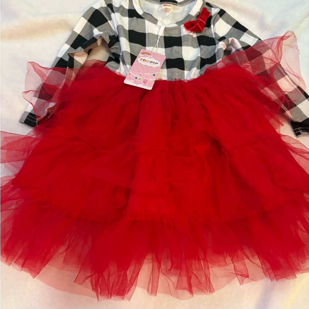 Pop Red Tulle and Checkered Kids Costume Size 2t-3t